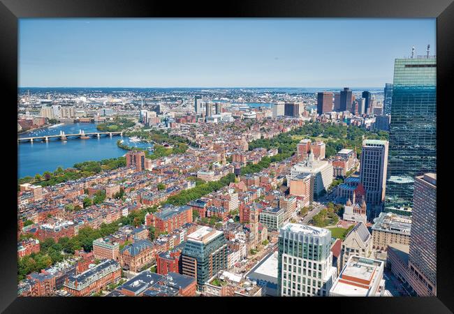 Panoramic aerial view of Boston from Prudential Tower observation deck Framed Print by Elijah Lovkoff
