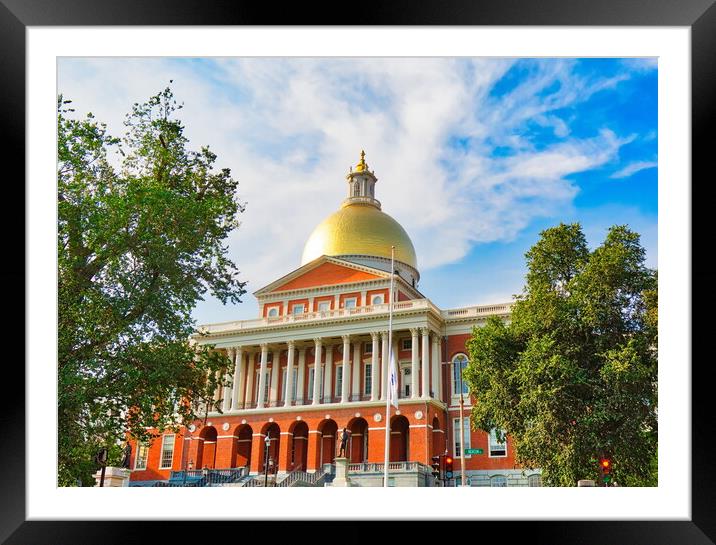 Massachusetts State House, a landmark attraction frequently visited by numerous tourists Framed Mounted Print by Elijah Lovkoff