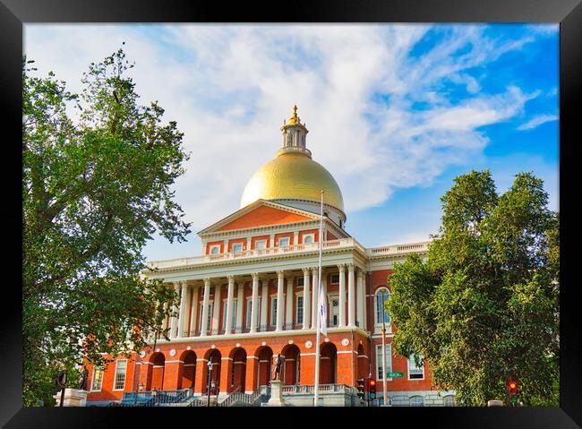 Massachusetts State House, a landmark attraction frequently visited by numerous tourists Framed Print by Elijah Lovkoff