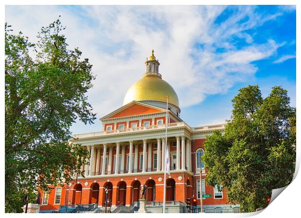 Massachusetts State House, a landmark attraction frequently visited by numerous tourists Print by Elijah Lovkoff