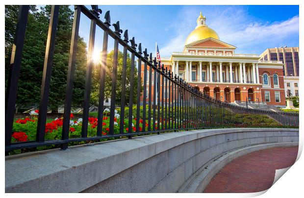 Massachusetts Old State House in Boston historic city center, located close to landmark Beacon Hill and Freedom Trail Print by Elijah Lovkoff