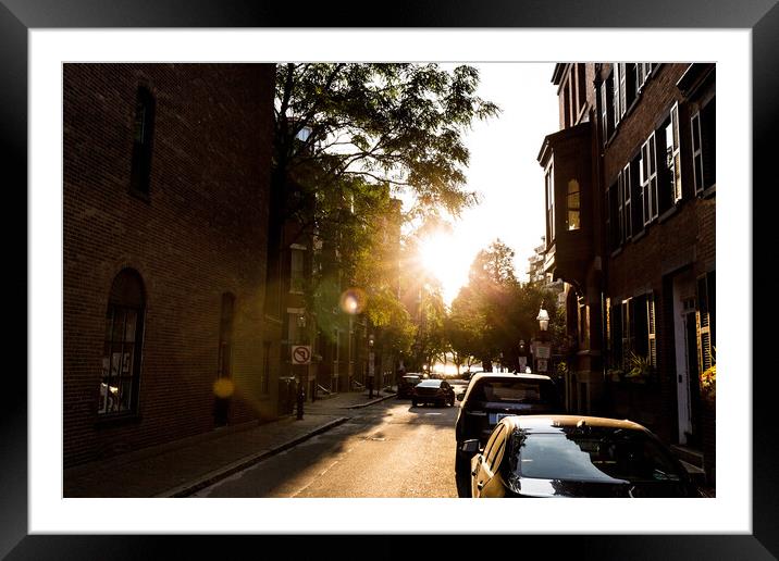Landmark Boston Beacon Hill streets and historic brick buildings Framed Mounted Print by Elijah Lovkoff