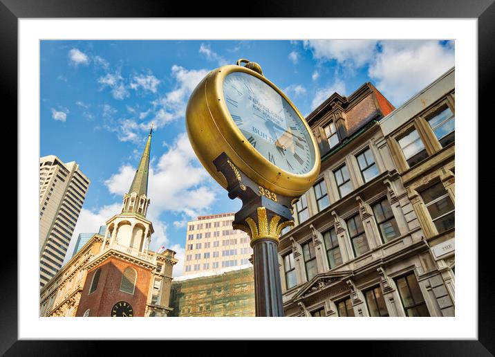 Boston historic center streets at a bright sunny day Framed Mounted Print by Elijah Lovkoff