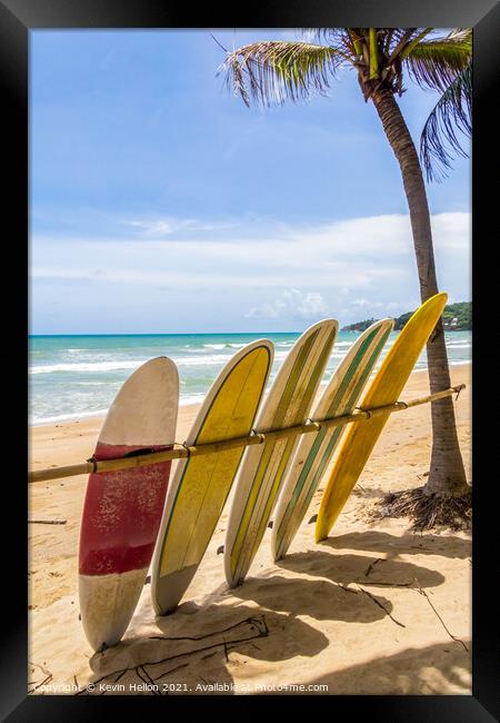 Surfboards for hire Framed Print by Kevin Hellon