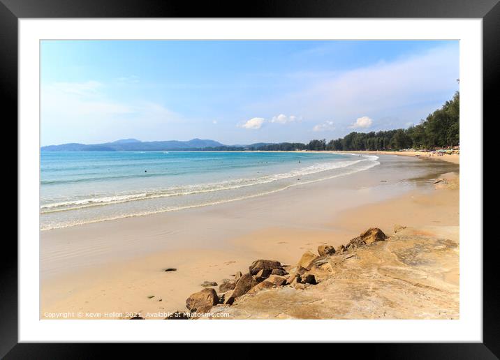 View of the southern end of Bang Tao beach Framed Mounted Print by Kevin Hellon
