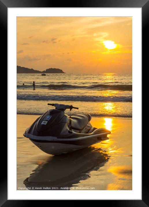 Jet ski at sunset on Patong beach Framed Mounted Print by Kevin Hellon