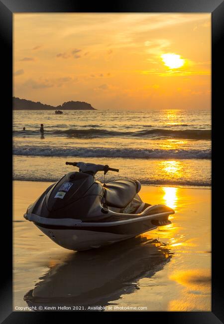 Jet ski at sunset on Patong beach Framed Print by Kevin Hellon
