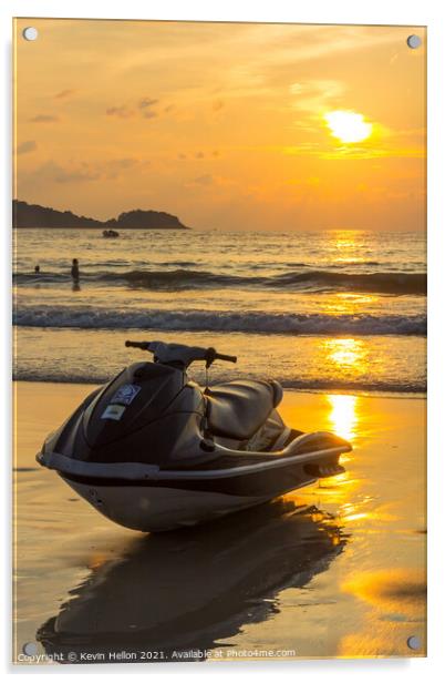 Jet ski at sunset on Patong beach Acrylic by Kevin Hellon