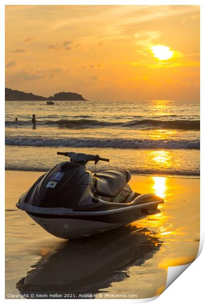 Jet ski at sunset on Patong beach Print by Kevin Hellon