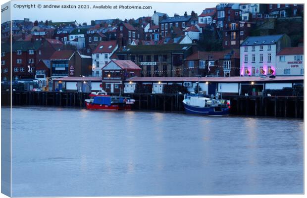 Lights in the harbour  Canvas Print by andrew saxton