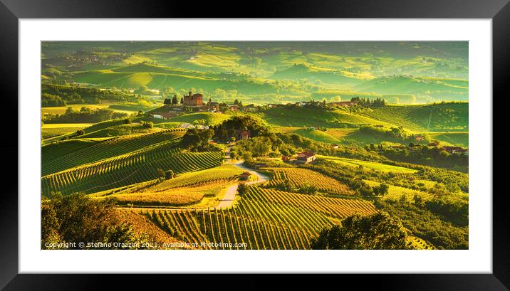 Grinzane Cavour Panorama. Langhe, Piemonte Framed Mounted Print by Stefano Orazzini