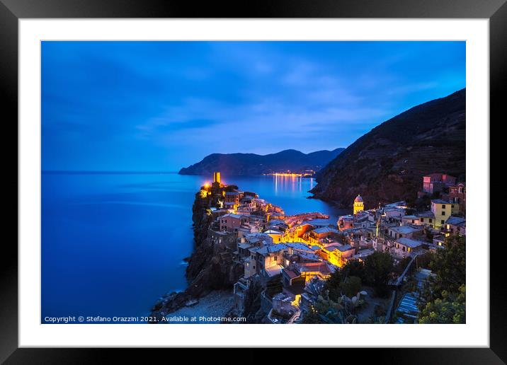 Blue Hour in Vernazza, Cinque Terre Framed Mounted Print by Stefano Orazzini