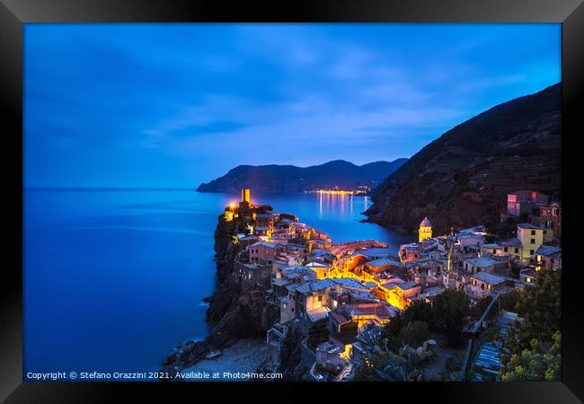 Blue Hour in Vernazza, Cinque Terre Framed Print by Stefano Orazzini