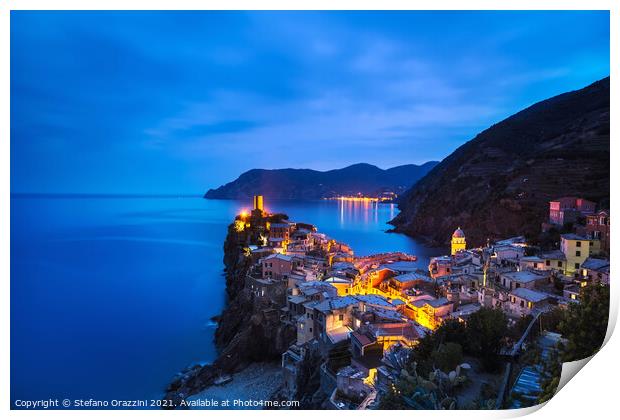 Blue Hour in Vernazza, Cinque Terre Print by Stefano Orazzini