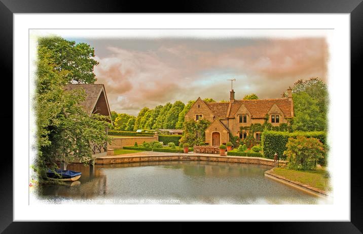 Cotswolds House &  Lake Framed Mounted Print by Graham Lathbury