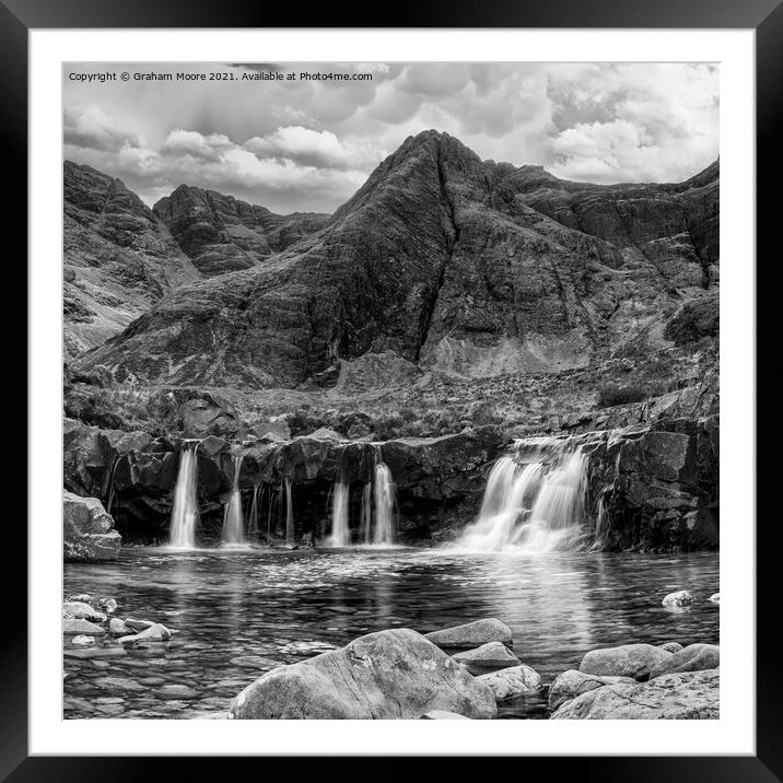 Fairy Pools Skye monochrome Framed Mounted Print by Graham Moore