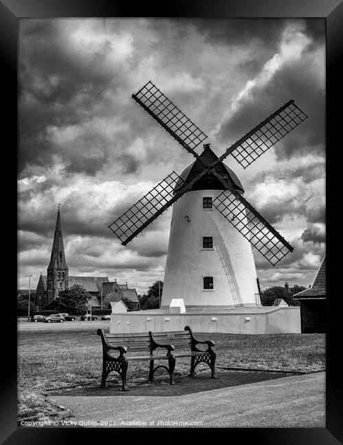 Lytham Windmill on cloudy day Framed Print by Vicky Outen