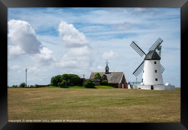 Lytham Windmill & Old Lifeboat House  Framed Print by Vicky Outen