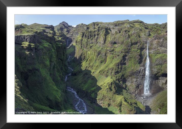 Stunning View of Secret Canyon with Double Waterfall in Iceland  Framed Mounted Print by Pere Sanz