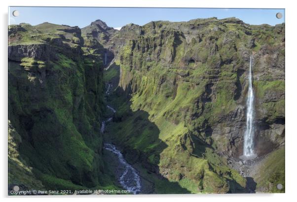 Stunning View of Secret Canyon with Double Waterfall in Iceland  Acrylic by Pere Sanz