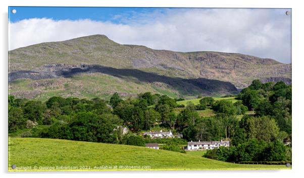 Early morning light on the village of Coniston & the 'Old Man'  Acrylic by George Robertson