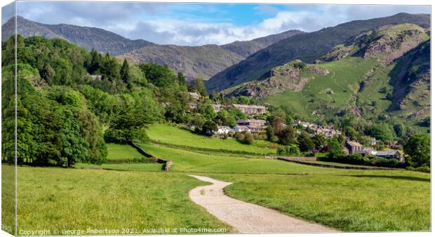 Looking over to Coniston Village and Coppermines Valley  Canvas Print by George Robertson