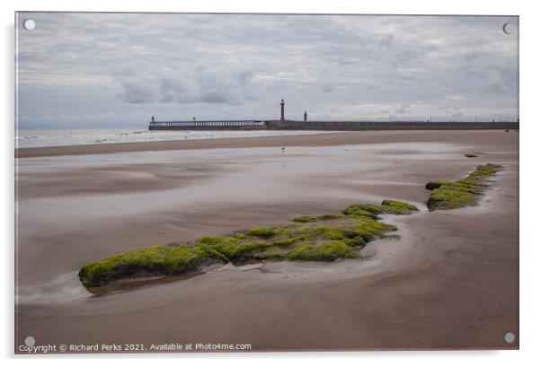 Tide out on Whitby Beach Acrylic by Richard Perks