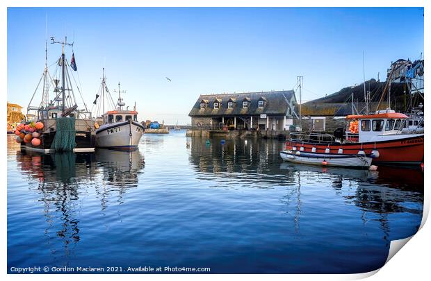 Fishing Boats in Mevagissey Harbour, Cornwall Print by Gordon Maclaren