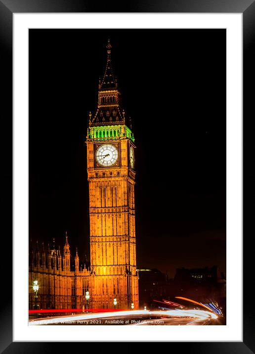 Big Ben Tower Westminster Bridge Parliament London England Framed Mounted Print by William Perry