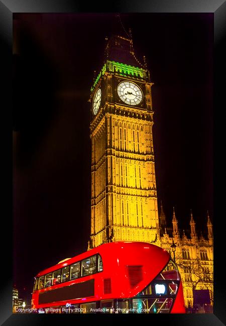Big Ben Tower Red Bus Westminster Bridge Parliament London Engla Framed Print by William Perry