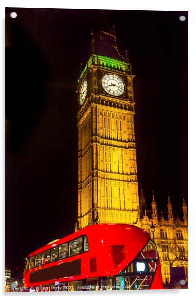 Big Ben Tower Red Bus Westminster Bridge Parliament London Engla Acrylic by William Perry
