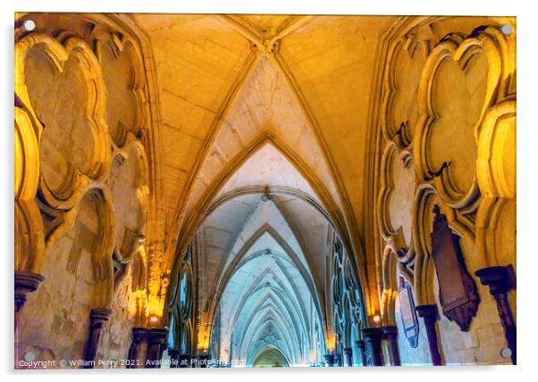 Cloisters Interior Arches Westminster Abbey London England Acrylic by William Perry