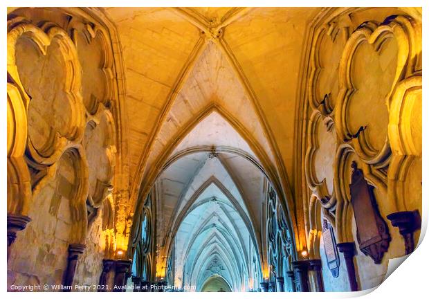 Cloisters Interior Arches Westminster Abbey London England Print by William Perry