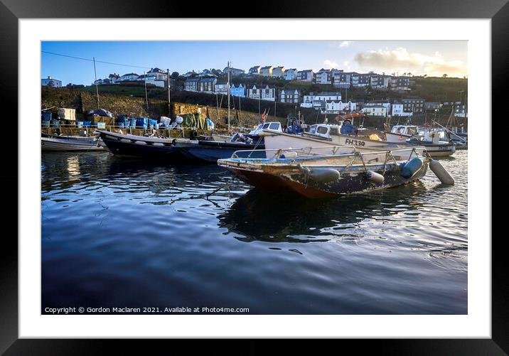Boats moored in Mevagissey Harbour, Cornwall. Framed Mounted Print by Gordon Maclaren