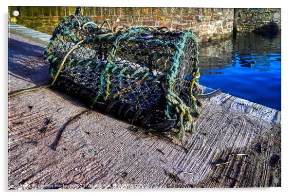 Lobster pot on the quay in Mevagissey Harbour Acrylic by Gordon Maclaren