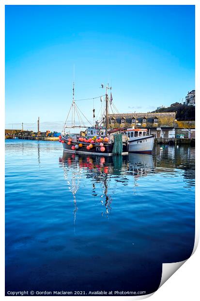 Fishing boats in Mevagissey Harbour, Cornwall. Print by Gordon Maclaren