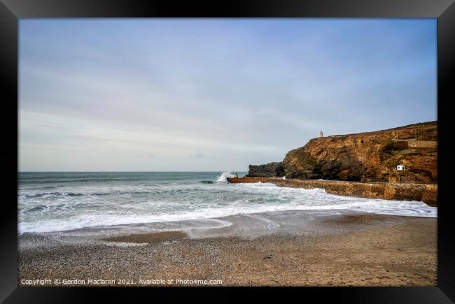 Portreath Beach and the Harbour Wall Framed Print by Gordon Maclaren