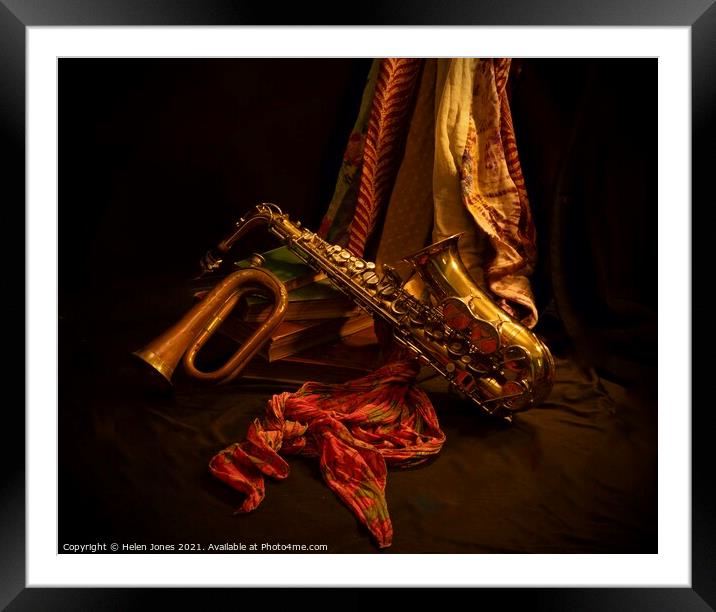 Saxophone and bugle still life Framed Mounted Print by Helen Jones
