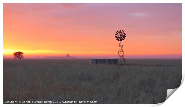 Sunrise over wind pump Print by Adrian Turnbull-Kemp