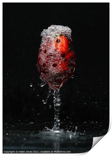 A glass of fizzy water and fruit Print by Helen Jones