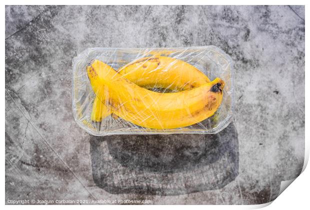 Plastic waste is unsustainable, polluting unnecessary fruit wrap Print by Joaquin Corbalan