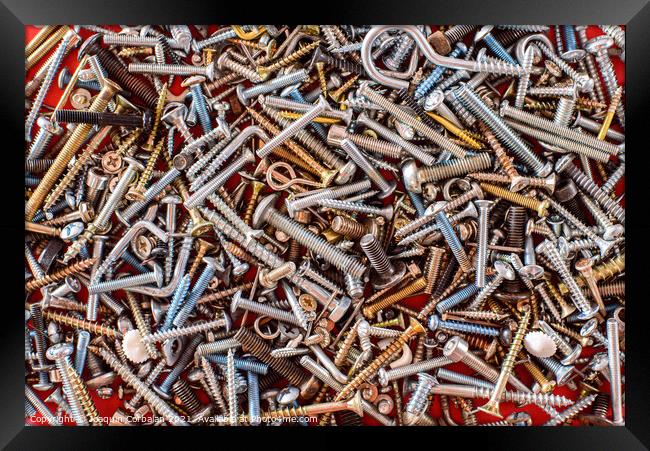 Detail of a pile of screws viewed from above for repairs. Framed Print by Joaquin Corbalan