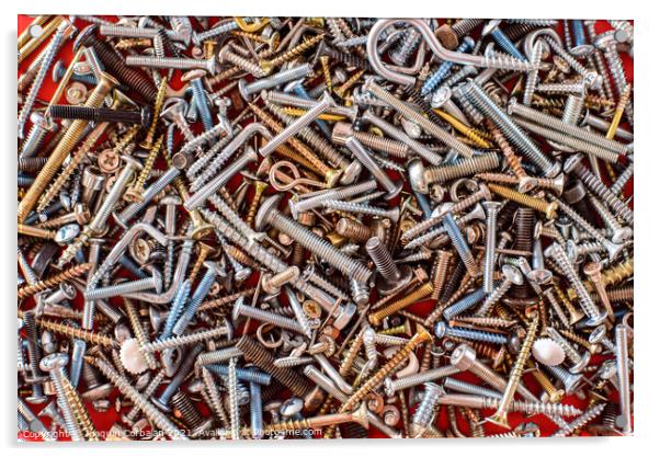 Detail of a pile of screws viewed from above for repairs. Acrylic by Joaquin Corbalan