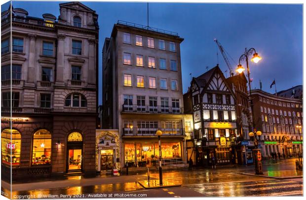 Old City Street Twinnings Tea Shop Nght London England Canvas Print by William Perry