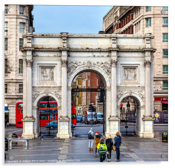 Marble Arch Red Bus Park Lane London England Acrylic by William Perry