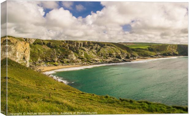 Beach and cliffs near Trebarwith Strand in Cornwal Canvas Print by Michael Shannon