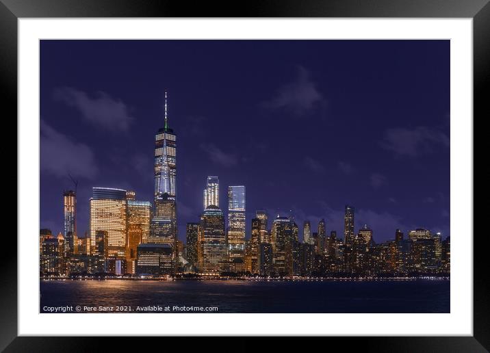 Lower Manhattan at Night Framed Mounted Print by Pere Sanz