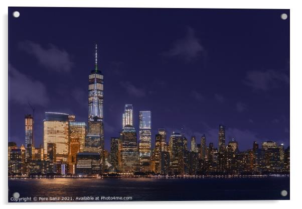 Lower Manhattan at Night Acrylic by Pere Sanz