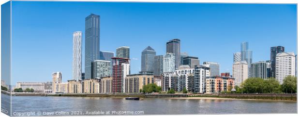 View of the Docklands Skyscrapers from the river Thames looking North East, London, UK Canvas Print by Dave Collins