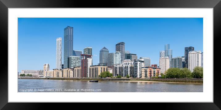 View of the Docklands Skyscrapers from the river Thames looking North East, London, UK Framed Mounted Print by Dave Collins